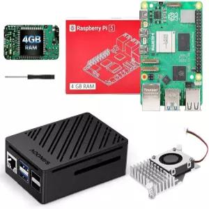 SANOOV 라즈베리 파이 5 4GB 키트 액티브 쿨러와 ABS 케이스가 포함된 RAM 싱글 보드 컴퓨터 IoT 로보틱스
