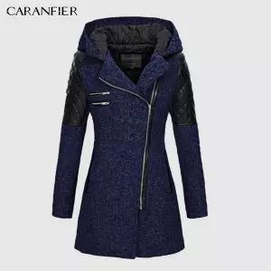 자켓 재킷 CARANFIER 여성 슬림 코트 두꺼운 파카 오버코트 겨울 아웃웨어 후드 지퍼 의류 다운 블렌드