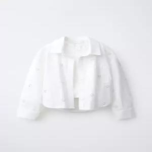 국내배송 ZARA 자라 주니어 키즈 스트라이프 셔츠 및 셔링 탑 세트 비즈 아플리케 화이트 4786720250 21220