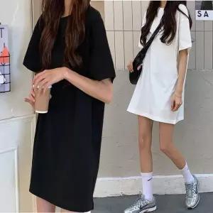 [라일리여성의류] Rly 3색 여성 롱 반팔티 티셔츠 무지 라운드넥 데일