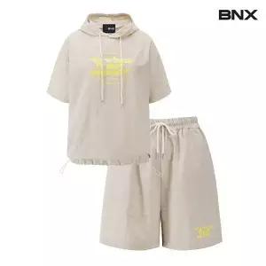 BNX 레터링 후드 티셔츠 하프 팬츠 트레이닝 셋업 BW2OP056L0