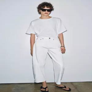 국내배송 자라 ZARA 여성 ZW 컬렉션 미드라이즈 앵클 릴렉스드 진 화이트 8307047250 2122509
