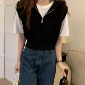 (올핀)니트 후드 집업 조끼 여성용 꾸안꾸 스타일