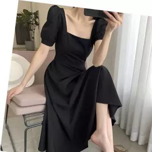 블랙 롱원피스 패션 예쁜 소매 여친 벌룬 A라인 여성