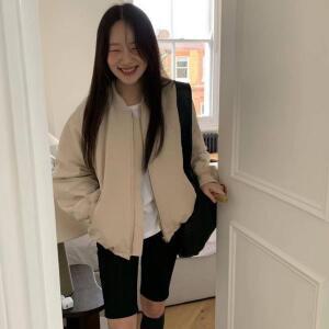 깜4 여성 가을 지퍼 포켓 캐주얼 긴팔 야구점퍼 하프코트