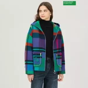베네통 칸 체크 후드 숏 코트 BACTA4561