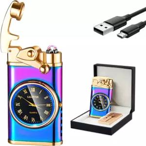 GADATOP 전기 라이터 충전식 USB 무불꽃 방풍 맞춤형 크리에이티브 로커 더블 아크 플라즈마 발광 다이얼