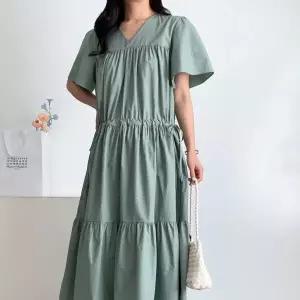 여자 리본 여름하객룩 캉캉 브이넥 롱원피스 격식룩_X