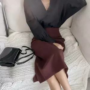 여성 H라인 오피스룩 모직 백슬릿 롱스커트 치마_X