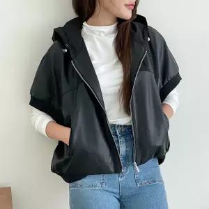 여자 페이크레더 스트링 가오리핏 조끼 베스트 가죽_X