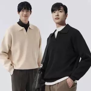 [타라픽]가을니트 남자 오픈 카라 니트티 어깨넓어보이는 오버핏 브이넥 니트