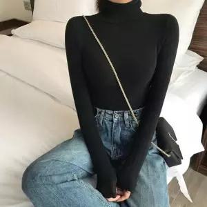 [라일리여성의류] Rly 6톤 미니멀 엘라스틱 여성용목폴라티셔츠 스테디