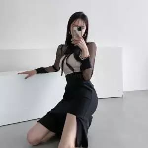 신상오픈런 여자 홀복 레이스 스판 머메이드 시스루 원피스_X