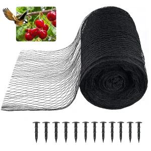 HDPE 정원용 새 방지 그물망 6 1x12 2m 1cm 촘촘한 메시 블랙 말뚝 12개
