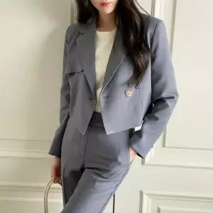 여성 언발 정장 롱카라넥 숏 원버튼 자켓 재킷 외투_X