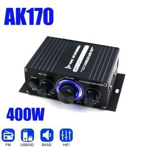 AK170 미니 디지털 전원 오디오 자동차 앰프 홈 시어터 클럽 파티 음악 200Wx2 전원을위한 블루 라이트 스