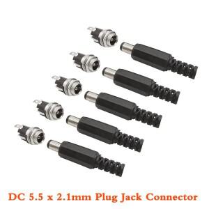 DC 전원 남성 여성 어댑터 5.5x2.1mm 플러그 잭 소켓 패널 마운트 납땜 커넥터 DC-025M 12V