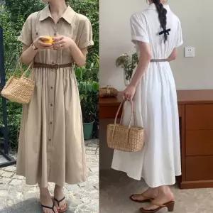 여름 데일리 카라 셔츠 롱 원피스 벨트세트 루즈핏