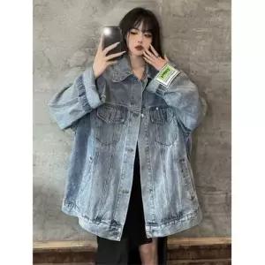 [라일리여성의류] Rly F66382 오버핏 와펜 청 데님 자켓 남녀공용