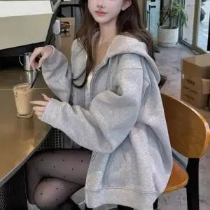 [라일리여성의류] Rly 캐주얼 후드 집업 여성 맨투맨 기모 오버핏 루즈