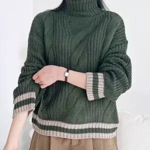 여성용목티 카키색 목폴라 티셔츠 겨울 터틀넥 니트티