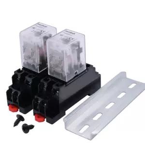 mxuteuk 2pcs HH52P DC 12V 코일 8핀 5A DPDT LED 표시등 전자기 파워 릴레이 베이스 DIN 레일 슬롯