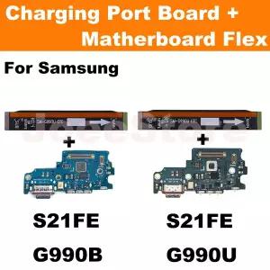 USB 충전 포트 보드 삼성 호환 S21FE G990U G990B 고속 충전기 마더보드 커넥터 플렉스 케이블 마이크 1 개