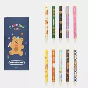 10개입 핑크풋 댄싱베어 볼펜 세트 0.38mm 부드러운 필기구 단체선물