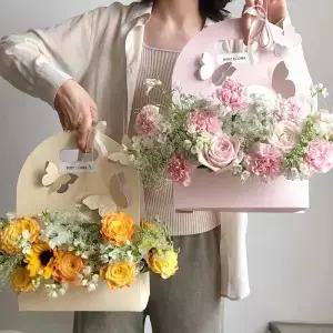 5/10Pcs 나비 꽃 상자 손 바구니 종이 꽃꽂이 가방 포장 선물
