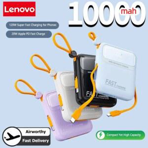 레노버 120W 10000mAh 파워 뱅크 대용량 4 in1 케이블 지능형 디지털 디스플레이 라이트 휴대용 파워 뱅크 아이폰용 새 제품
