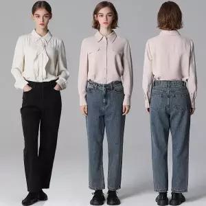 2SET [홈쇼핑방송/(LeOT)] 루즈 스트레이트 기모 데님팬츠 2종세트