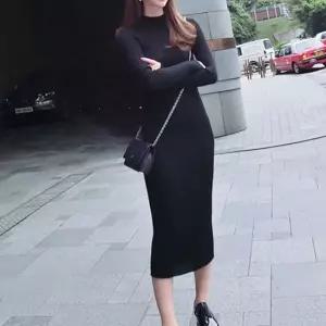 골지 니트 롱 원피스 슬림핏 타이트 라인 강조 파티룩