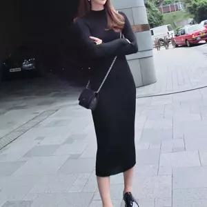 골지 니트 롱 원피스 슬림핏 타이트 라인 강조 파티룩