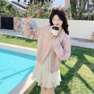 모두팜 여성 핑크 PU가죽 코트 봄 탈부착 니트 후크 칼라 재킷 MOC