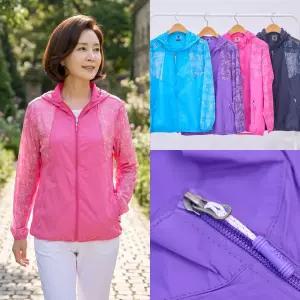 엄마옷 마미소 쿨 망사 배색 썸머 잠바 메쉬 후드 집업 점퍼 할머니 빅사이즈 40 70 마담 중년 여성 옷