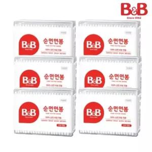 [6개세트] 비앤비 유아용 순면 100% 안심 면봉 (사각) 200P