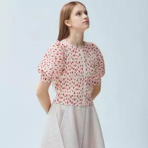 [와이오와이](택가 166,000원)하트 패턴 플리츠 집업 블라우스_3colors