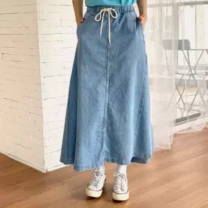 플레어 데님 밴딩 롱 스커트 A라인 여성 빅사이즈