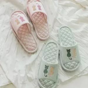 고양이 슬리퍼 푹신한 스트라이프 사계절 고양이 실내화 거실 성인