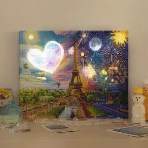 [퍼즐피플]DIY 보석십자수 LED 에펠탑 하트 40x50cm 캔버스형