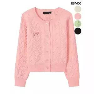 BNX빠른출고 여성 리본 자수 꽈배기 라운드 가디건 1088554