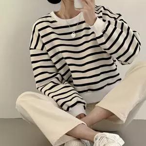 맨투맨 세미크롭 여성 스트라이프 티셔츠 긴팔 2컬러