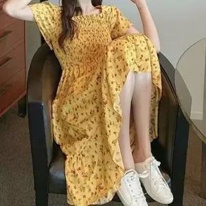 여성 반팔 스모크 밴딩 체형커버 플라워 롱원피스 여름원피스 휴양지원피스 롱원피스
