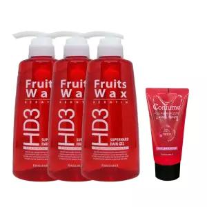 과일나라 후르츠왁스 케라틴 에센스 슈퍼하드 헤어젤 500ml 3개+여행용 80ml 1개 기획세트