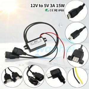DC-DC 12V에서 5V 3A 15W로 스텝다운하는 차량용 전원 컨버터 공급 장치 마이크로 미니 USB 출력 저발열 자