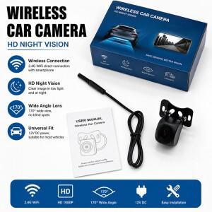 JISUIDA 자동차 후방 카메라 Wifi HD 170도 광각 무선 방수 12V 24V 안드로이드 iOS