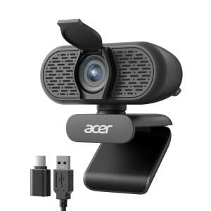 노이즈 캔슬링 마이크가 탑재된 ACER 1080P 웹캠 PC용 USB 플러그 앤 플레이 웹캠 데스크톱용 컴퓨터 카메라 스트리밍 게임 온라인 회의에 적합 광각 프라이버시 커버 A-TO-C 어댑터 간편 설치