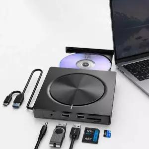 [제이큐]유니콘 5 in 1멀티 외장 CD/DVD RW USB A+C타입 USB허브 카드리더기 CD-500R