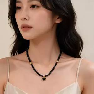 하트 펜던트 목걸이 비즈 초커 넥크리스 데일리 포인트 룩