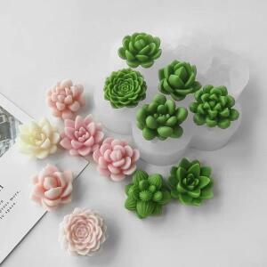7pcs  꽃 촛불 금형 3D 선인장 연꽃 장미 비누 석고 공예 DIY 초콜릿 퍼지 과자 케이크 실리콘